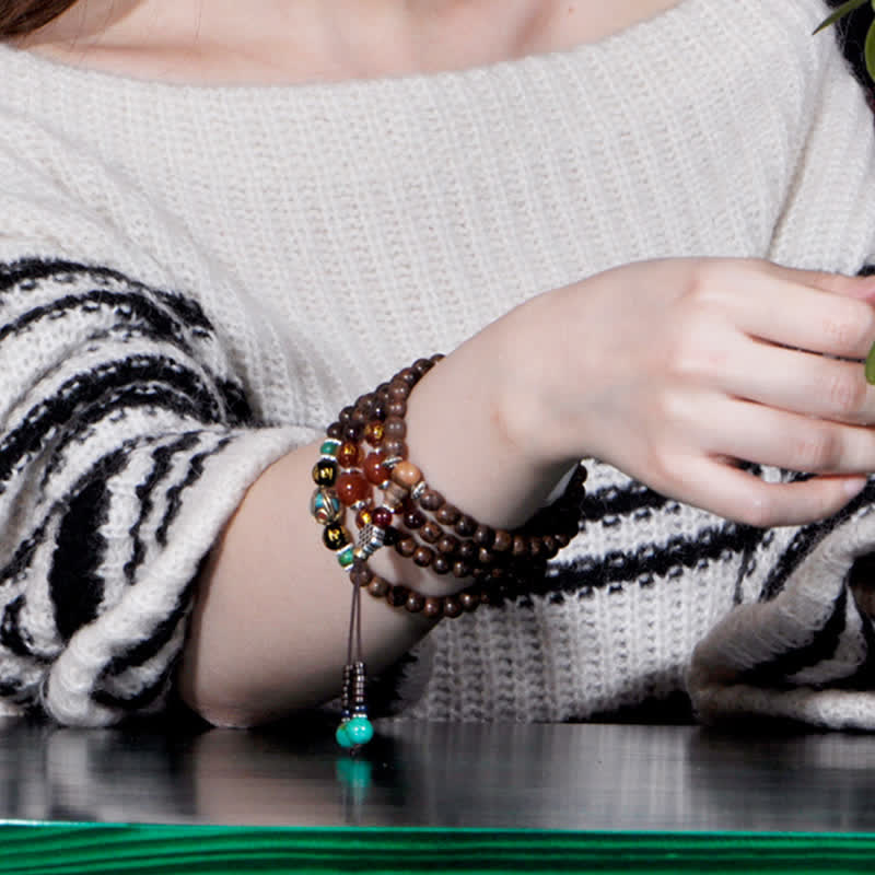 KarmaRipple's 108 Mala Beadwork Vietnam Hoi An Agarwood Red Agate Peace Strength Bracelet p3