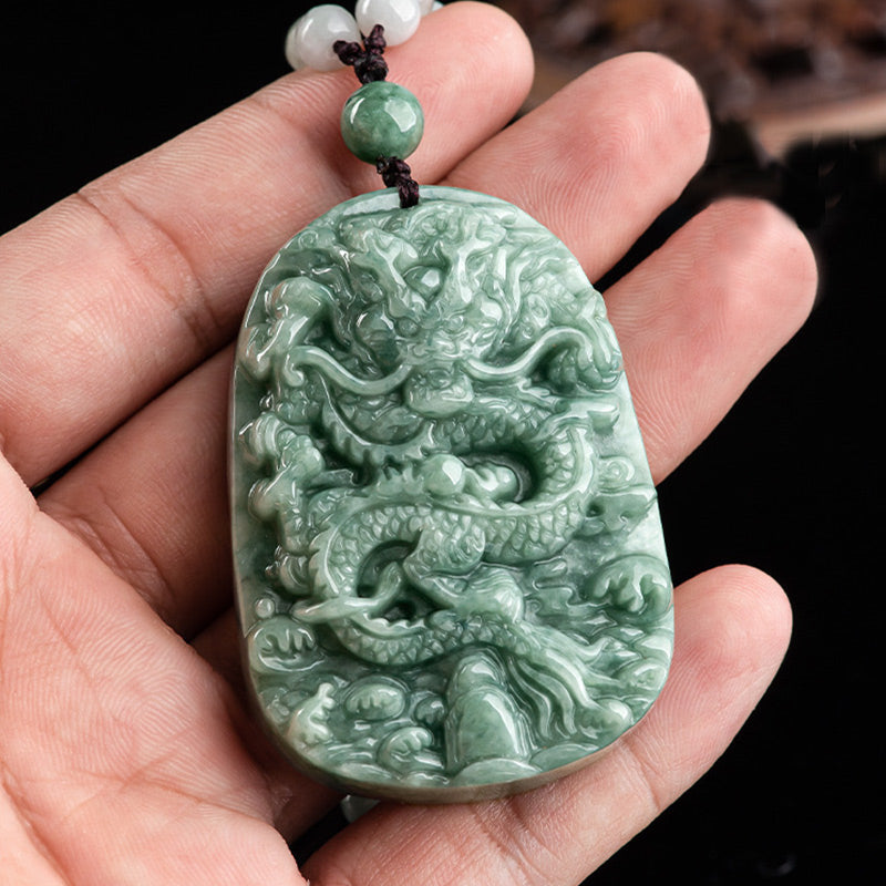 KarmaRipple's Chinese Zodiac Dragon Jade Prosperity Pendant Bead String Necklace p3