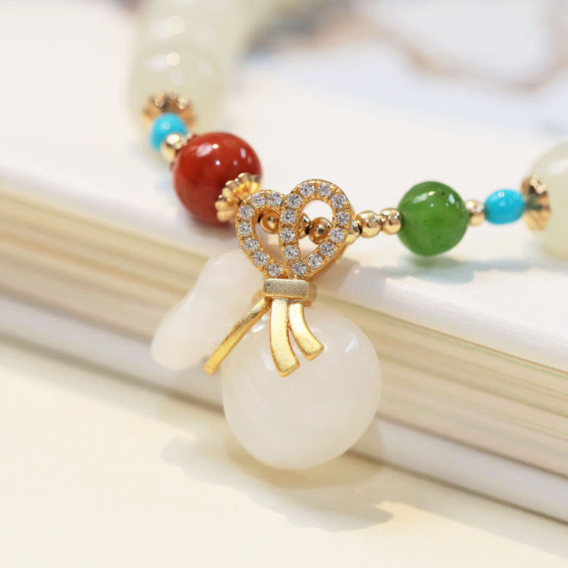 KarmaRipple's Authentic Hetian Ivory Jade 14K Gold Plated Money Bag Blessing Bracelet p4