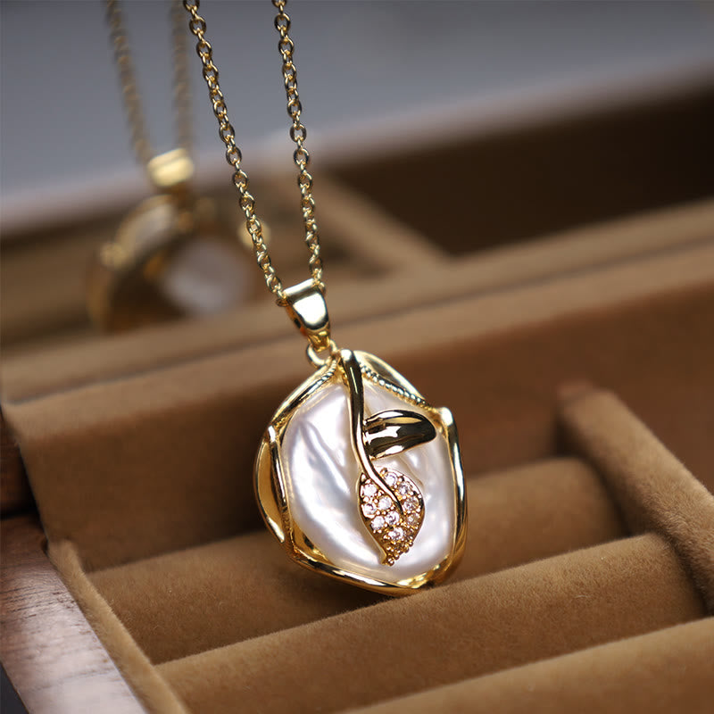 KarmaRipple's 18K Gold Plated Bronze Authentic Baroque Pearl Flower Sincerity Pendant Necklace p9