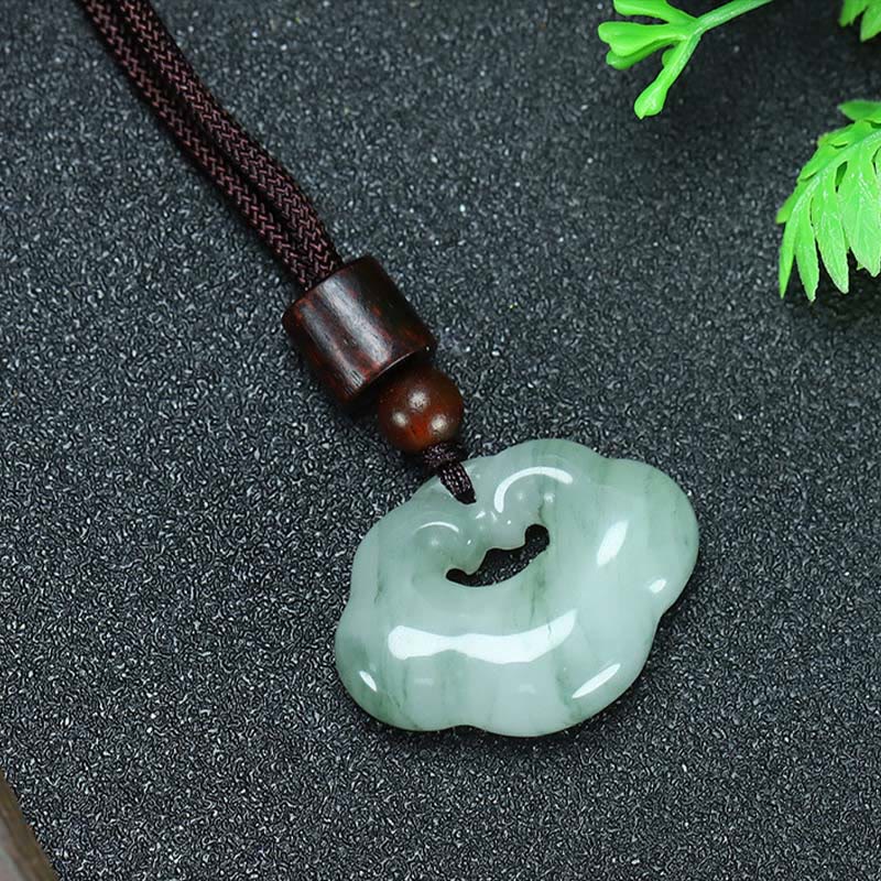 KarmaRipple's Tianshan Jade Golden Silk Jade Chinese Lock Talisman Abundance Pendant Necklace p1