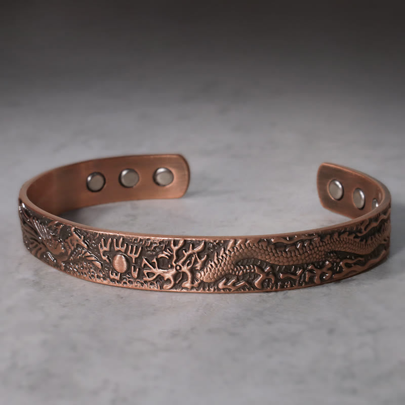 KarmaRipple's Dragon Phoenix Magnetic Solid Bronze Cuff Bracelet Bangle p1