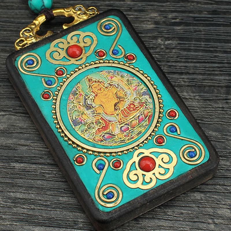 KarmaRipple's Tibet God Of Wealth Money Tree Golden Phoenix Thangka Ebony Peace Pendant Necklace p8