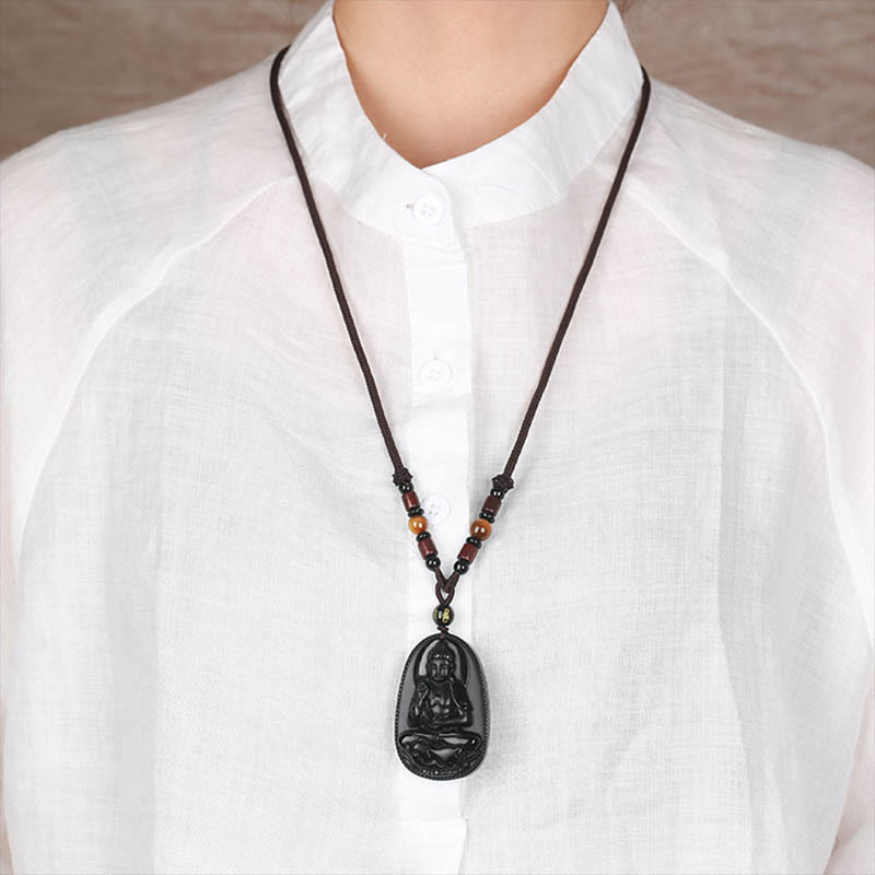 KarmaRipple's Chinese Zodiac Natal Buddha Authentic Black Obsidian Purification Pendant Necklace p22