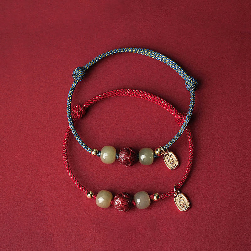 KarmaRipple's 14K Gold Plated Hetian Jade Cinnabar Lotus Fortune Handcrafted Rope Bracelet p6