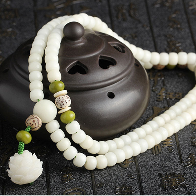 KarmaRipple's Ivory Jade Bodhi Lotus Mala Balance Pendant Bracelet p21