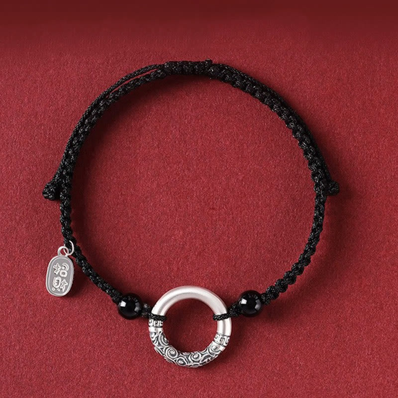 KarmaRipple's 925 Sterling Silver Black Onyx Peace Buckle Fu Character Talisman Bracelet p1