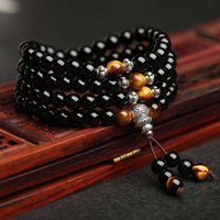 KarmaRipple's Black Obsidian Tiger Eye Blessing Mala Bracelet