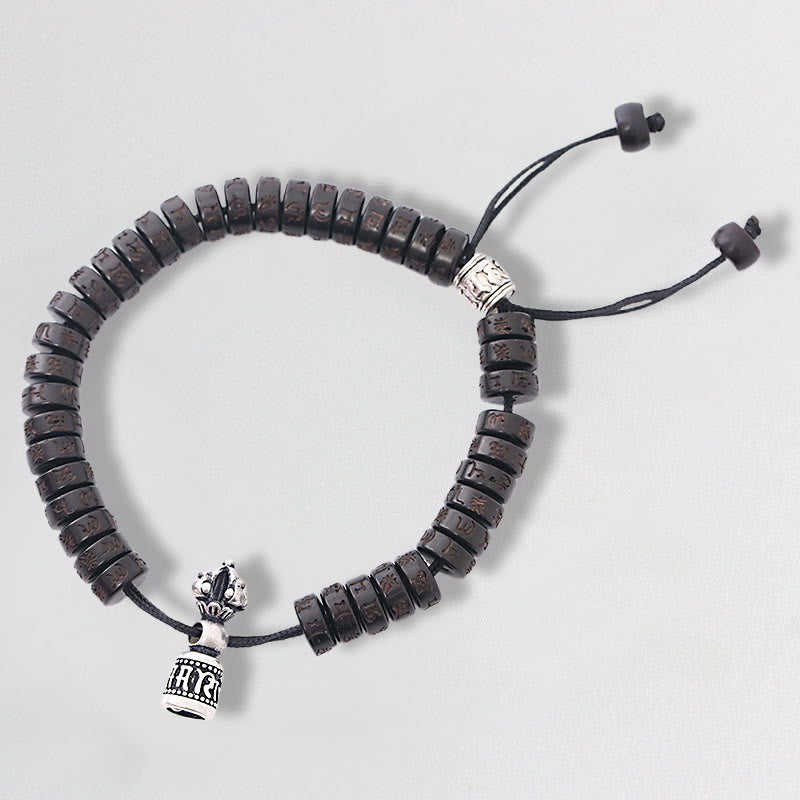 KarmaRipple's Tibet Coconut Shell Carved Om Mani Padme Hum Dorje Vajra Bell Happiness String Bracelet p1