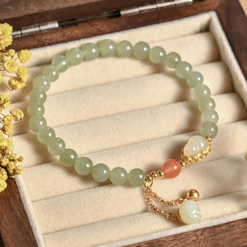 KarmaRipple's 925 Sterling Silver Hetian Jade Gourd Lotus Abundance Fortune Bracelet p11