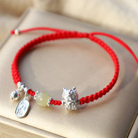 KarmaRipple's Handmade Year Of The Dragon 999 Sterling Silver Hetian Jade Bronze Coin Peace And Joy Protection Bracelet
