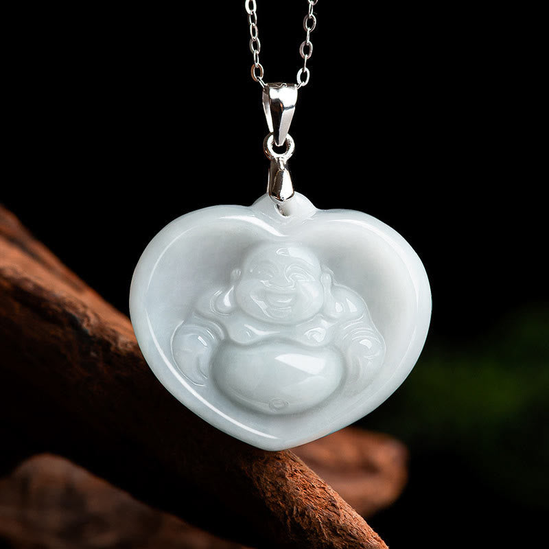 KarmaRipple's 925 Sterling Silver Laughing Buddha Ivory Jade Fortune Blessing Pendant Necklace p14