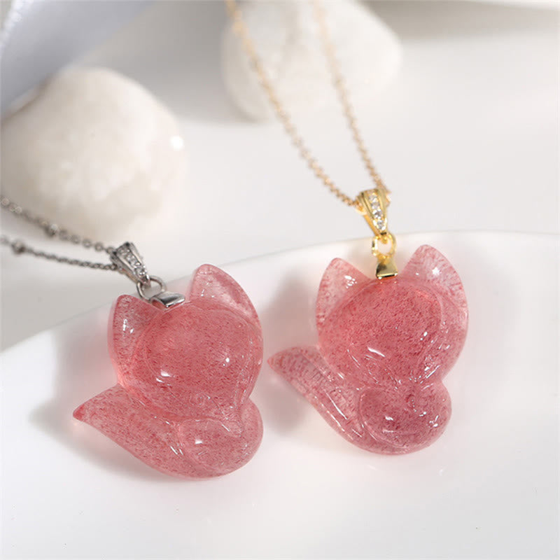 KarmaRipple's 14k Gold Plated 925 Sterling Silver Strawberry Quartz Fox Balancing Pendant Necklace p3