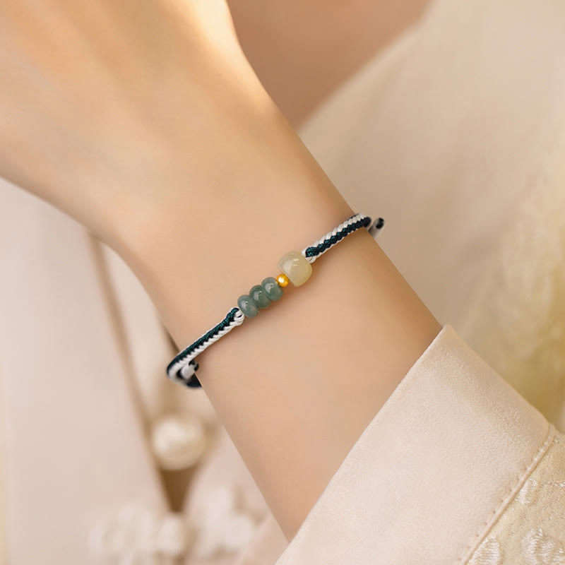 KarmaRipple's 925 Sterling Silver Hetian Jade Bead Abundance Woven Rope Bracelet p5