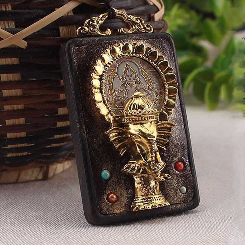 KarmaRipple's Ebony Wood Elephant God of Fortune Buddha Blessing Pendant String Necklace p11