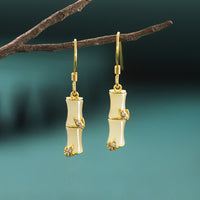 KarmaRipple's 925 Sterling Silver Hetian Jade Chrysoberyl Cat Eye Red Agate Bamboo Fortune Drop Earrings