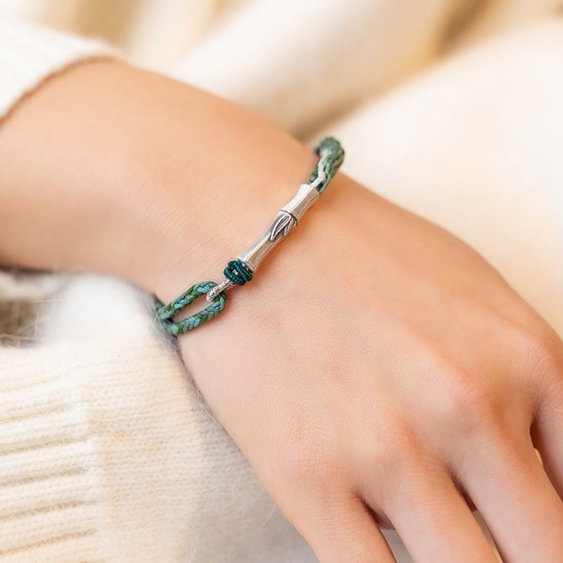 KarmaRipple's 925 Sterling Silver Bamboo Reincarnation Weave Fortune Protection String Bracelet p6