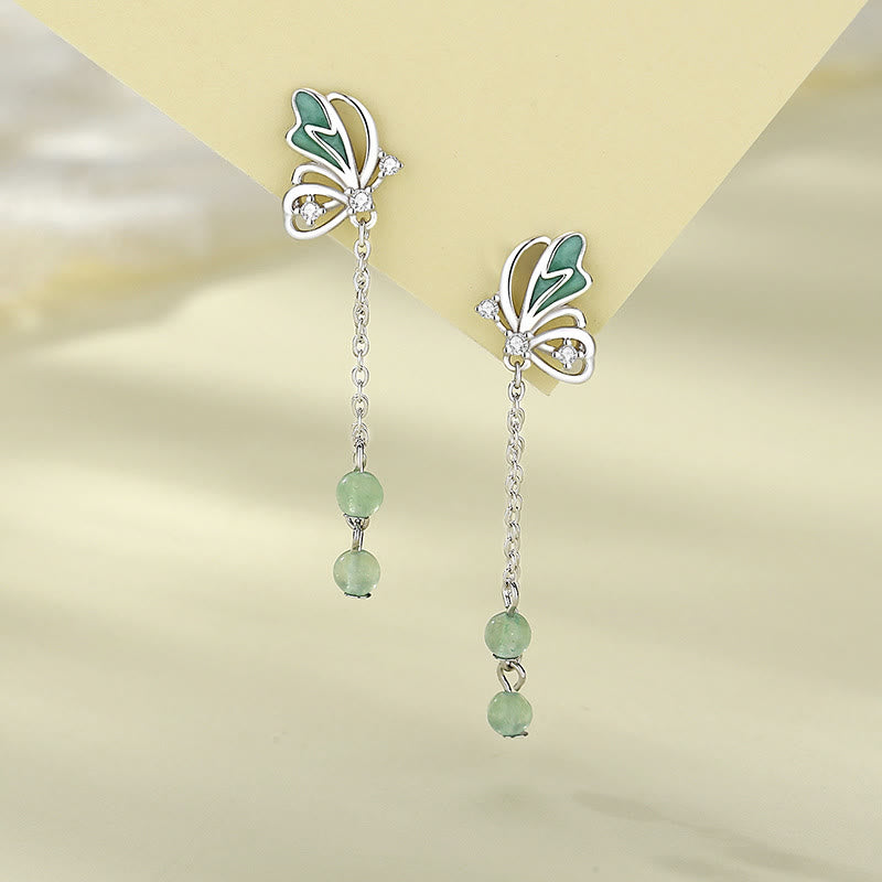 KarmaRipple's 925 Sterling Silver Authentic Green Aventurine Butterfly Fortune Pendant Necklace Earrings Set p12