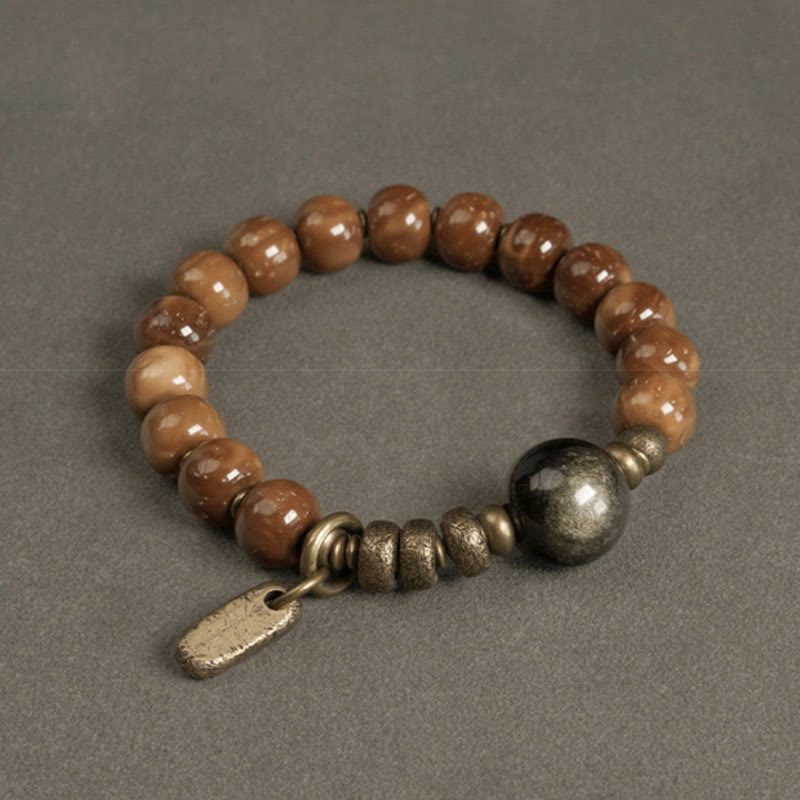 KarmaRipple's Kuka Seed Tiger Eye Gold Sheen Obsidian Bronze Wealth Fortune Bracelet p2