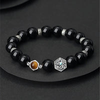 KarmaRipple's 925 Sterling Silver Black Obsidian Tiger Eye Eye of Providence Purification Bracelet