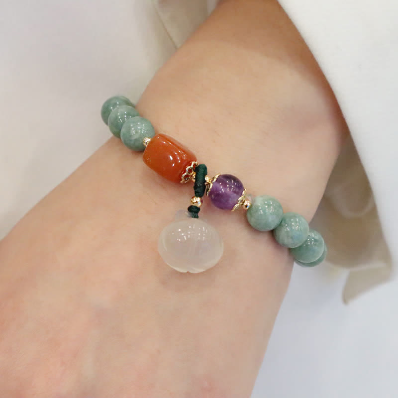 KarmaRipple's Cyan Jade Lotus Pumpkin Wish Peace Buckle Amethyst Gemstone Balancing Bracelet p9