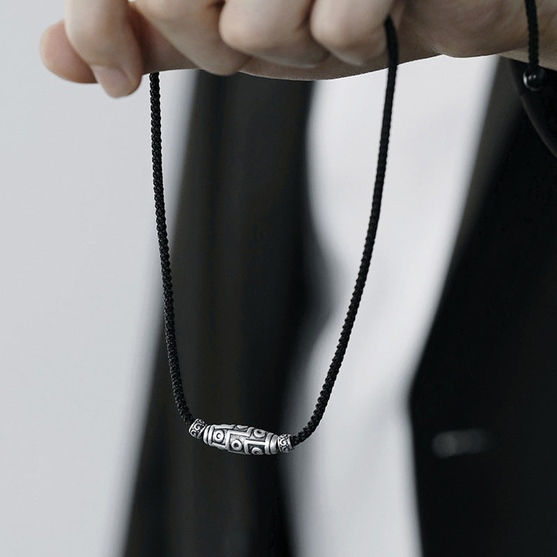 KarmaRipple's 999 Sterling Silver Nine-Eye Dzi Bead Pattern Protection Rope Pendant Necklace p15