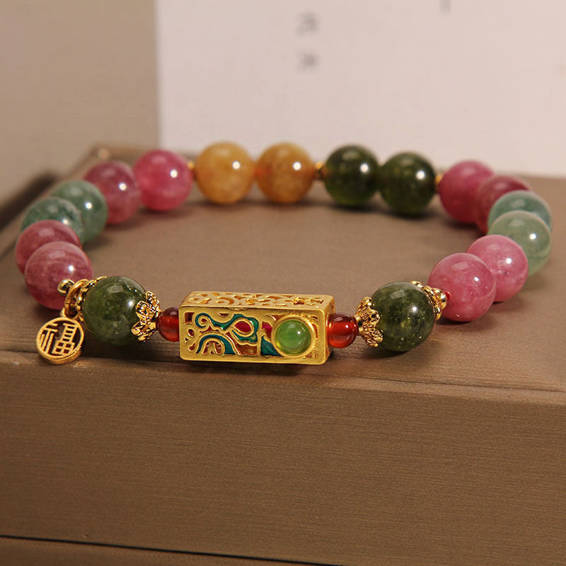 KarmaRipple's Colorful Tourmaline Positive Fu Character Talisman Bracelet p6
