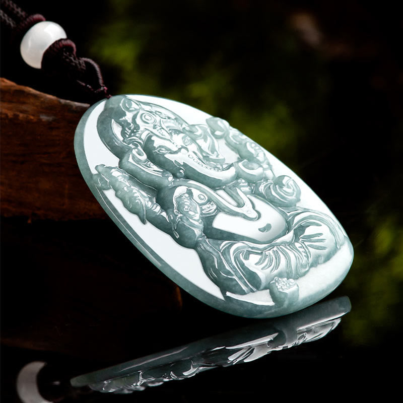 KarmaRipple's Authentic Jade Ganesh Ganpati Elephant Protection Amulet Pendant Necklace p6