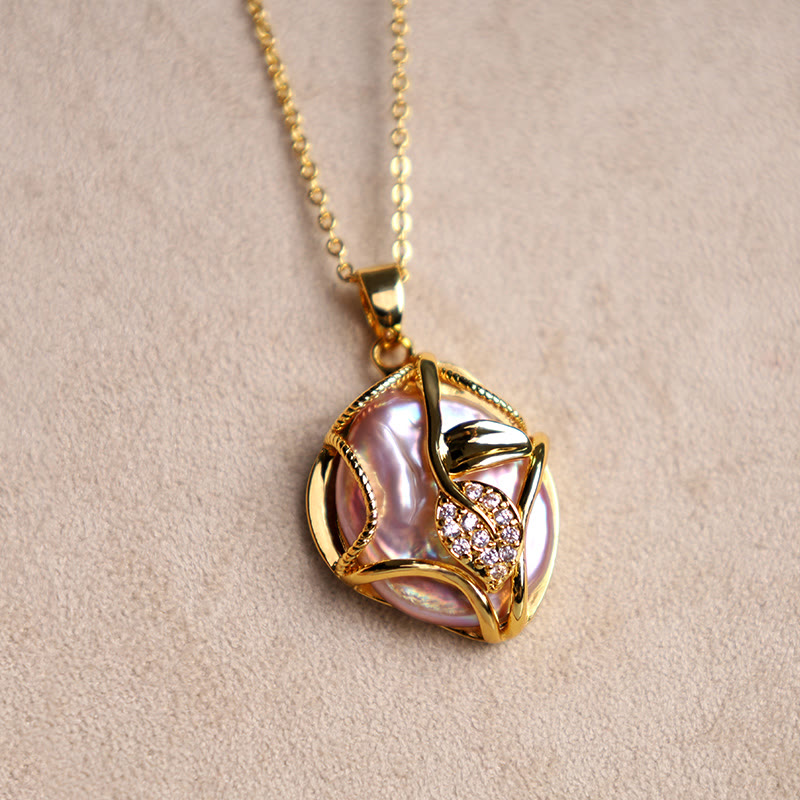 KarmaRipple's 18K Gold Plated Bronze Authentic Baroque Pearl Flower Sincerity Pendant Necklace p7