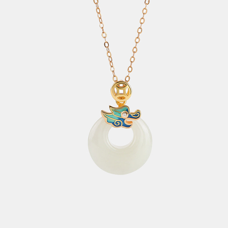 KarmaRipple's 925 Sterling Silver Plated Gold Year of the Dragon Hetian Jade Peace Buckle Bronze Coin Abundance Pendant Necklace p6