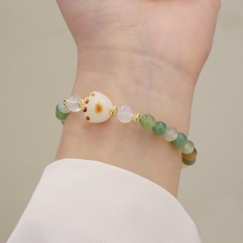 KarmaRipple's Green Agate Sun Stone Cat's Eye Bodhi Seed Cat Paw Support Bracelet p11
