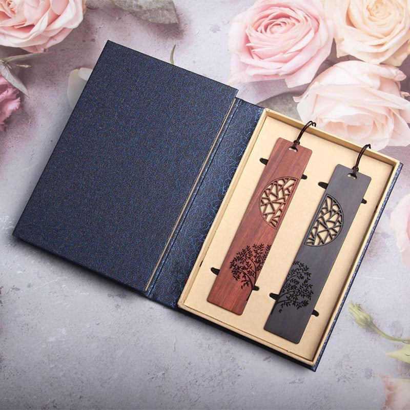 KarmaRipple's The Tree of Life Ebony Wood Small Leaf Red Sandalwood Bookmarks With Gift Box p10