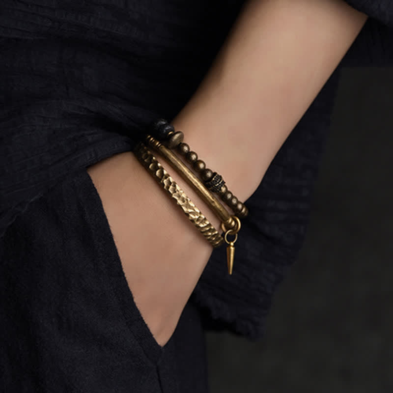 KarmaRipple's Lava Rock Stone Bronze Balance Cuff Bracelet Bangle p17