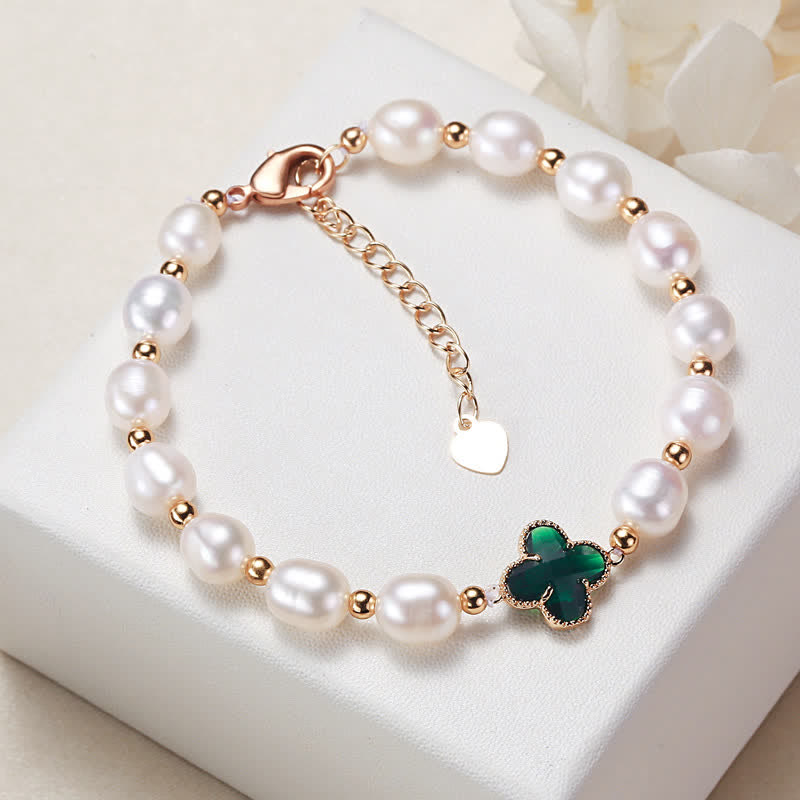 KarmaRipple's Pearl Four Leaf Clover Wealth Chain Bracelet p2