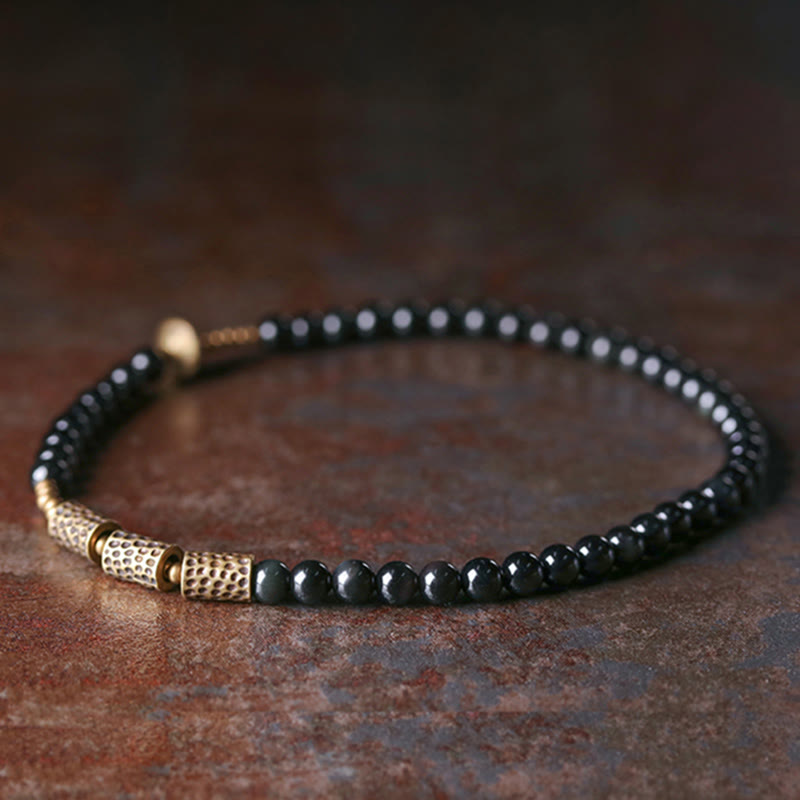 KarmaRipple's Rainbow Obsidian Bronze Love Double Wrap Bracelet p8