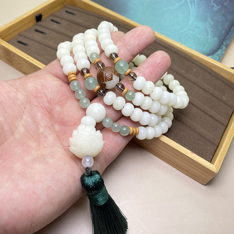 KarmaRipple's Ivory Bodhi Seed Mala 108 Beadwork Protection Bracelet p7