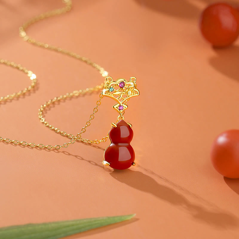 KarmaRipple's 925 Sterling Silver Red Agate Gourd Auspicious Clouds Confidence Bracelet Pendant Necklace Earrings Set p2