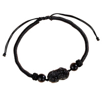 KarmaRipple's Handmade Authentic Silver Sheen Obsidian Strawberry Quartz PiXiu Protection Woven Bracelet