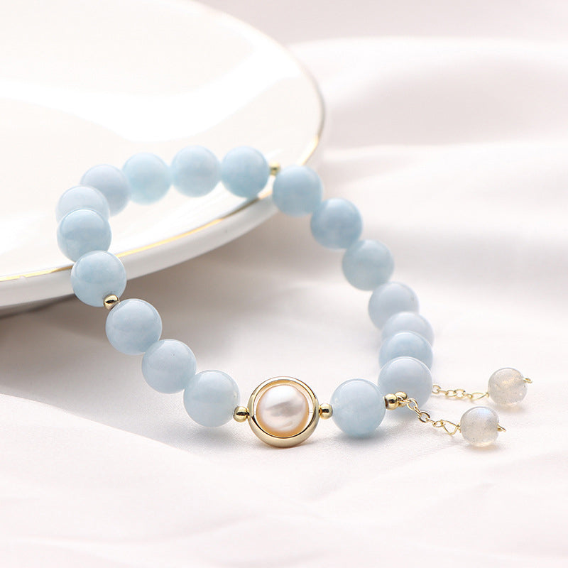 KarmaRipple's Aquamarine Pearl Balancing Moonstone Beadwork Talisman Bracelet p2