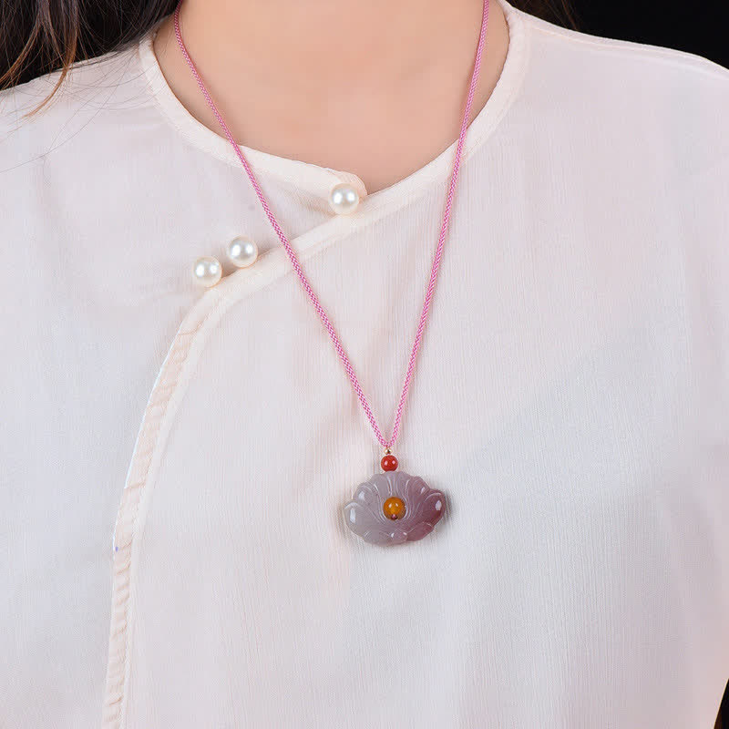 KarmaRipple's KarmaRipple's ink Golden Silk Jade Lotus Flower Wealth Pendant Necklace p2