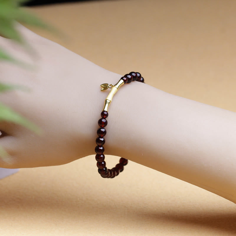 KarmaRipple's 14K Bronze Plated Gold 925 Sterling Silver Plated Gold Authentic Garnet Bamboo Protection Bracelet p6