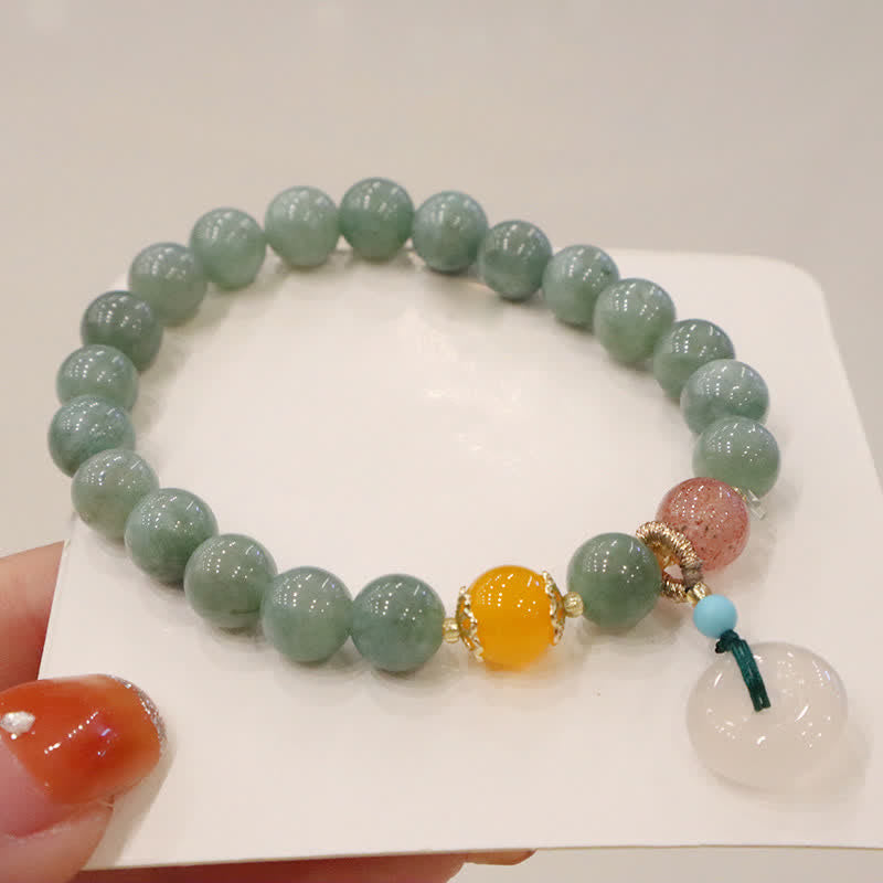 KarmaRipple's Cyan Jade Lotus Pumpkin Wish Peace Buckle Amethyst Gemstone Balancing Bracelet p13
