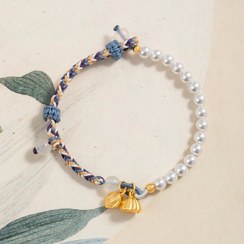 KarmaRipple's 925 Sterling Silver Lotus Pearl Colorful Rope Chalcedony Prosperity Bracelet p1