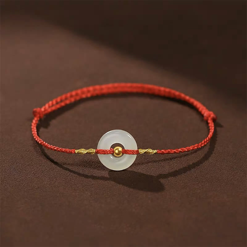 KarmaRipple's 999 Gold Bead Round Peace Buckle Hetian Jade Fortune Abundance Woven Bracelet Anklet p27