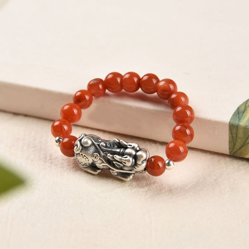 KarmaRipple's 925 Sterling Silver Authentic Garnet Moonstone Red Agate PiXiu Wealth Ring p10