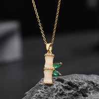 KarmaRipple's 18K Gold Plated Chalcedony Bamboo Rhinestones Balance Pendant Necklace