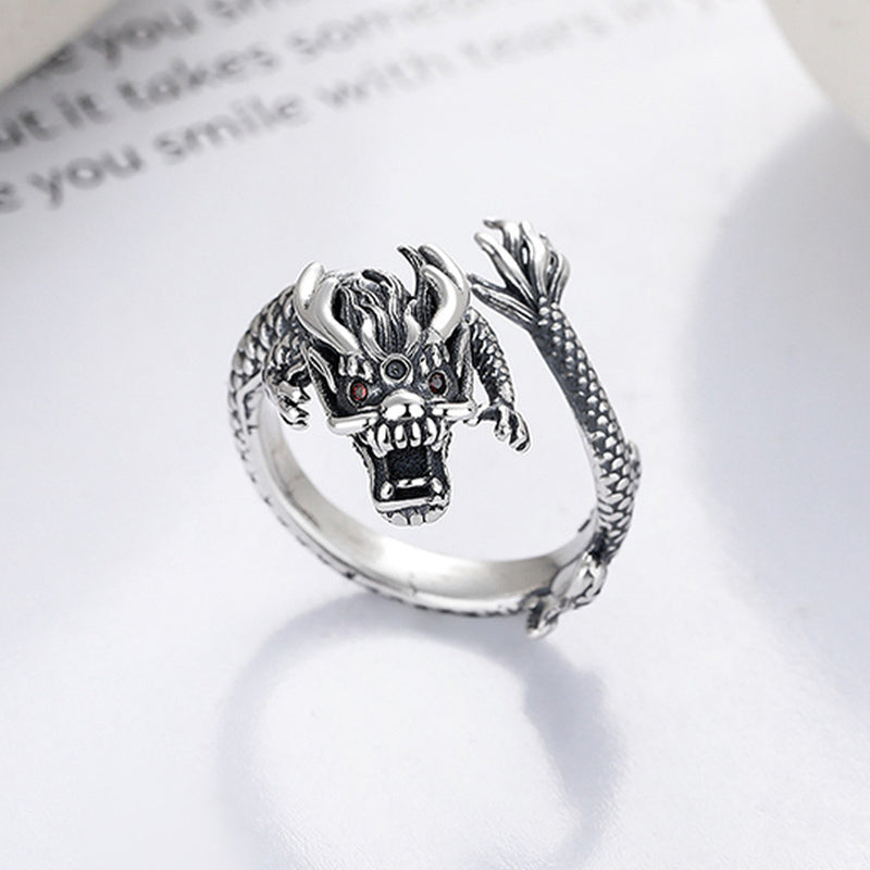 KarmaRipple's Vintage 925 Sterling Silver Year Of The Dragon Design Fortune Metal Ring p2