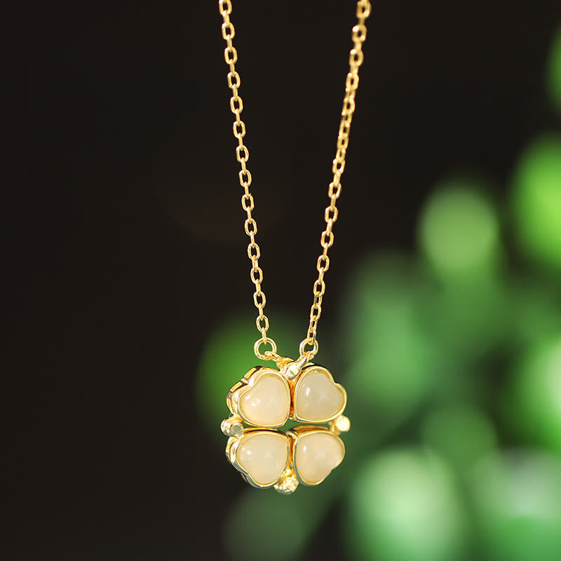KarmaRipple's 925 Sterling Silver Four Leaf Clover Ivory Jade Red Agate Abundance Pendant Necklace p12