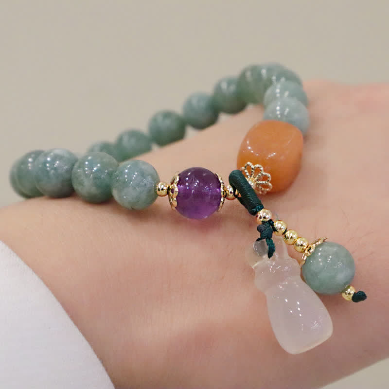 KarmaRipple's Cyan Jade Lotus Pumpkin Wish Peace Buckle Amethyst Gemstone Balancing Bracelet p12