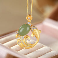 KarmaRipple's Cyan Jade Koi Fish Balancing Calm Pendant Necklace